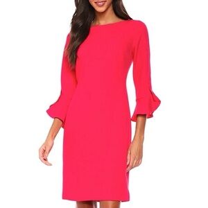 Karl Lagerfeld Bright Pink Boatneck Long-Sleeve Sheath Dress